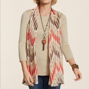 NWT Chico’s sheer vest ikat pattern red, tan & brown